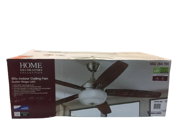 Home Decorators Collection 1002 264 701 | Sudler Ridge 60 in. LED Indoor Brushed Nickel Ceiling Fan