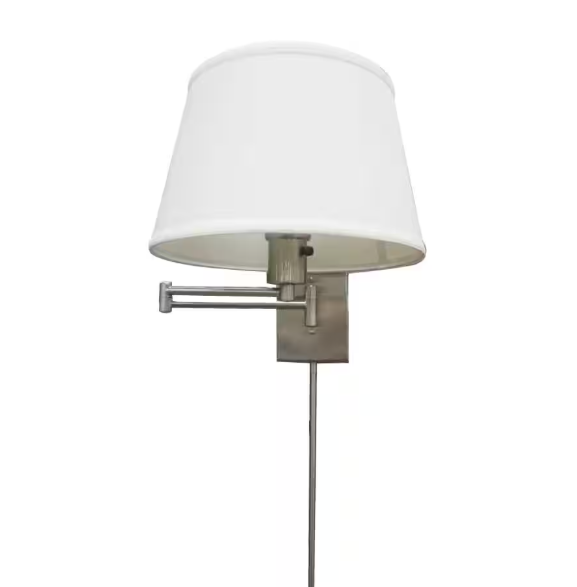 Hampton Bay 1001 653 447 | Hutchinson 5.9 in. 1-Light Brushed Nickel Modern Wall Sconce with White Fabric Shade and Swing Arm