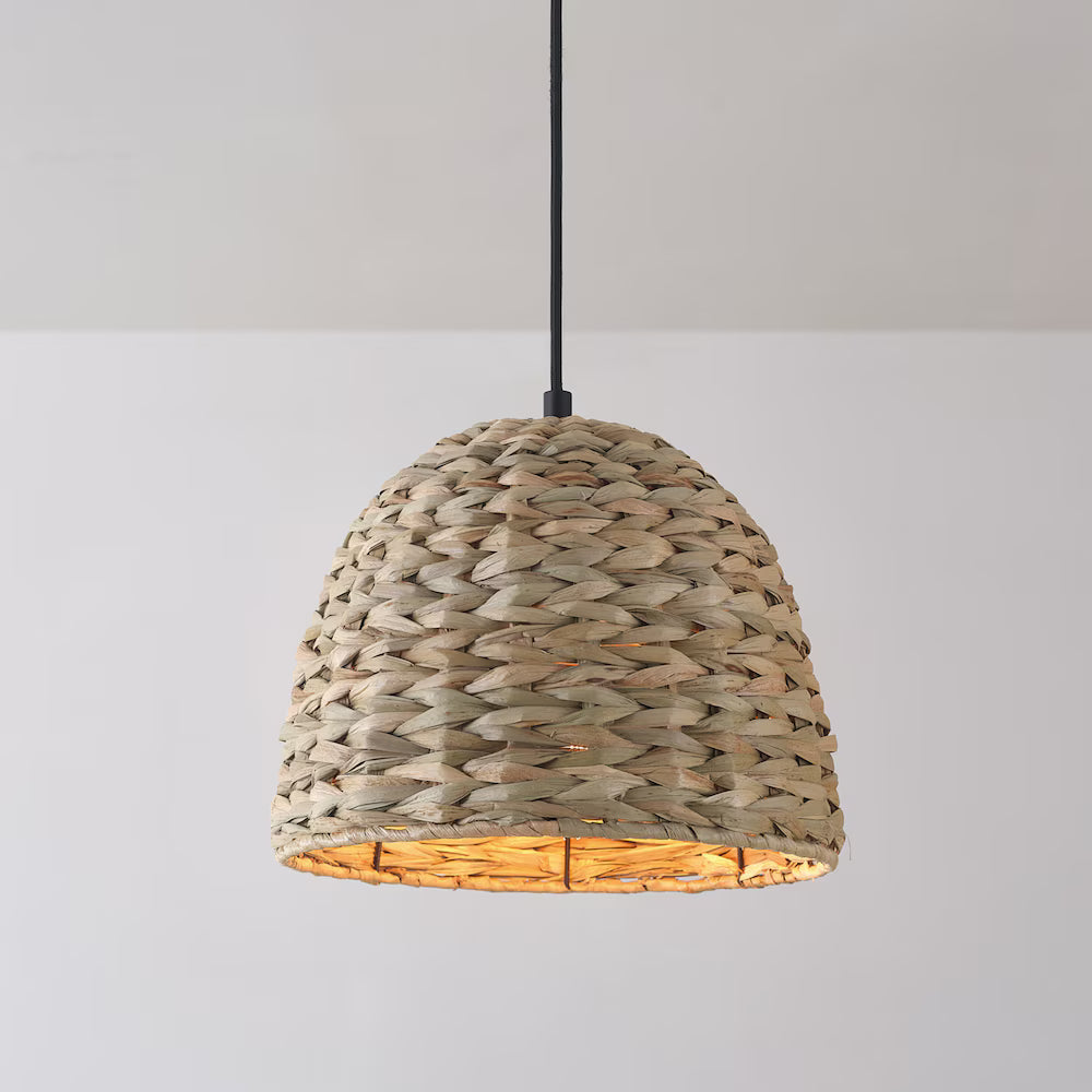 Globe Electric 1001 684 720 | Corbin 1-Light Black Pendant Lighting with Woven Twine Shade