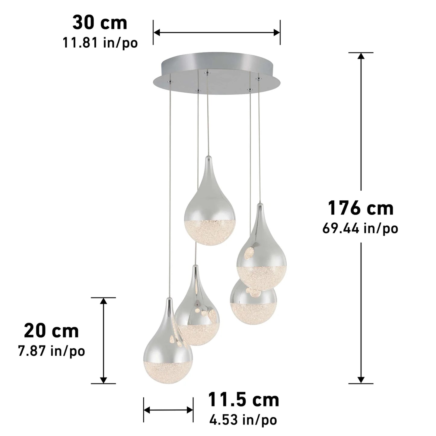 Artika PDT-5GL-RN | Glitzer 5-Light LED Pendant in Chrome Finish