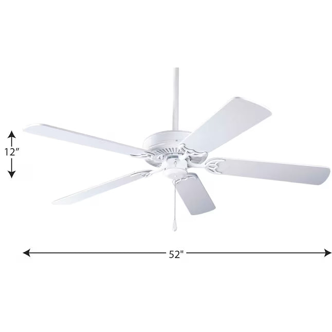 Progress Lighting P2501-30W | AirPro Builder 52-in Downrod or Flush Mount White with White Blades Ceiling Fan Light Kit Compatible ( 5 -Blade )