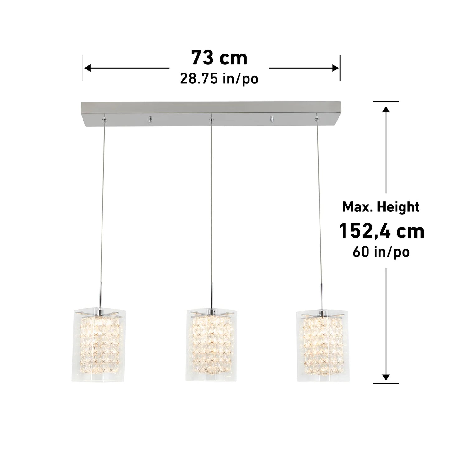 Artika PDT-3CC | Crystal Cube 3-Light LED Pendant Light in Chrome Finish
