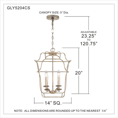 Quoizel GLY5204CS | Gallery 4 Light 14 inch Century Silver Leaf Foyer Piece Ceiling Light