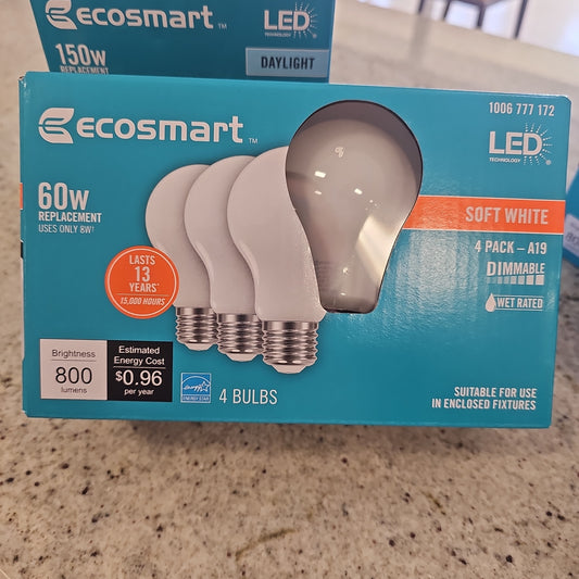 Ecosmart 60w 4 LED dimmable soft white pack of 4 bulbs