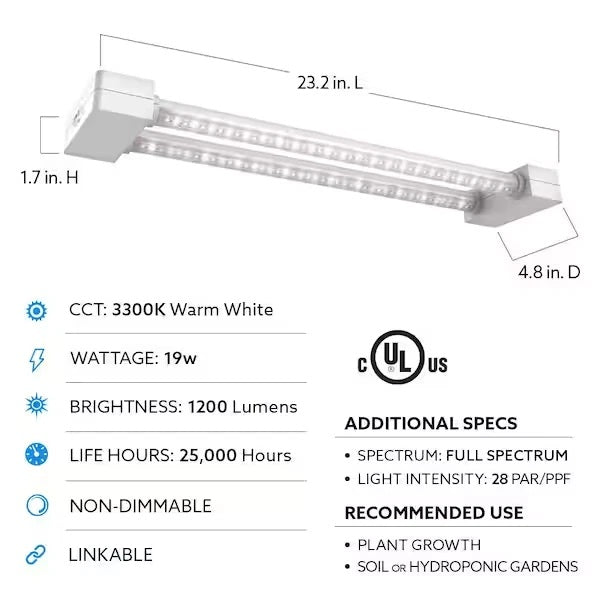 Feit Electric 2ft LED Grow Light - 19W Linkable for Indoor Hydroponic Gardening