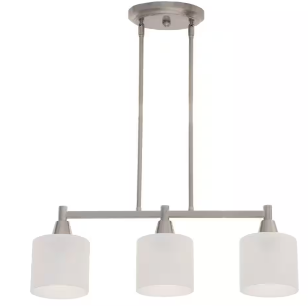 Hampton Bay 1000 014 949 | Oron 3-Light Brushed Steel Island Light with White Glass Shade