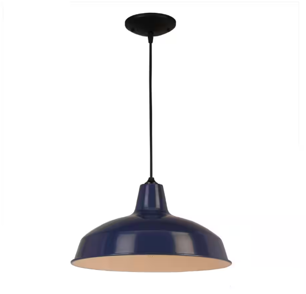 Hampton Bay 1005 662 280 | 1-Light Dark Blue Warehouse Pendant with Metal Shade