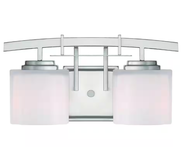 Hampton Bay 1000 036 813 | Architecture 2-Light Brushed Nickel Vanity Light with Etched White Glass Shades