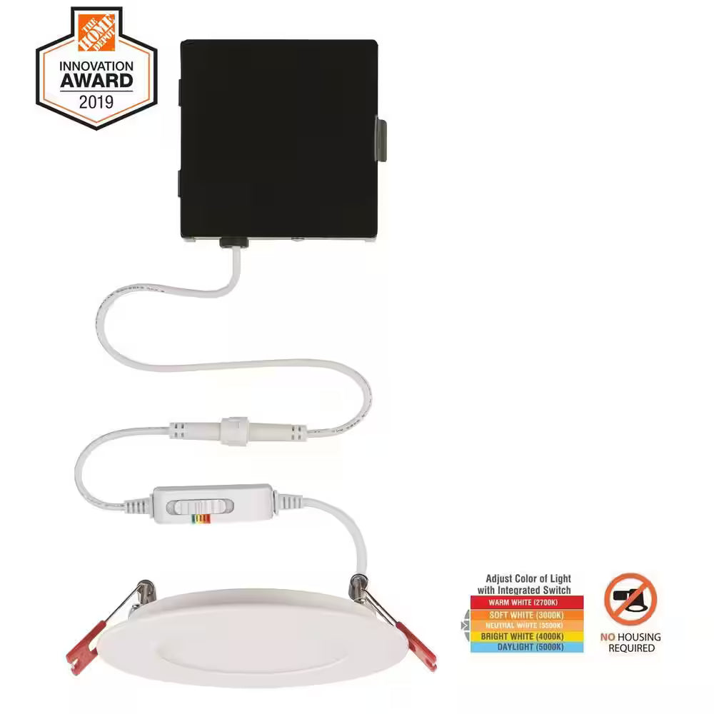 Commercial Electric 1004 655 265 | (4-Pack) Ultra Slim 4 in. Color Selectable New Construction and Remodel Canless Recessed Integrated LED Kit