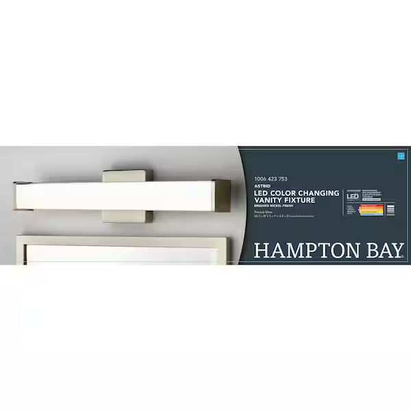 Hampton Bay 1006 423 753 | Astrid 24 in. Brushed Nickel 5-CCT LED Bathroom Vanity Light Bar with Frosted Glass