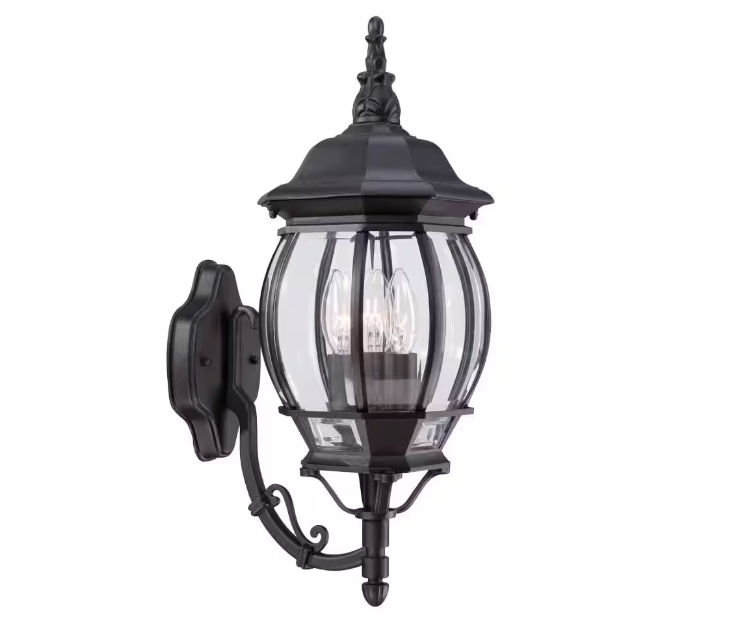 Hampton Bay 882 582 | Hampton Bay Black 3-Light Outdoor Line Voltage Hardwired Porch Light Wall Sconce with No Bulbs Included