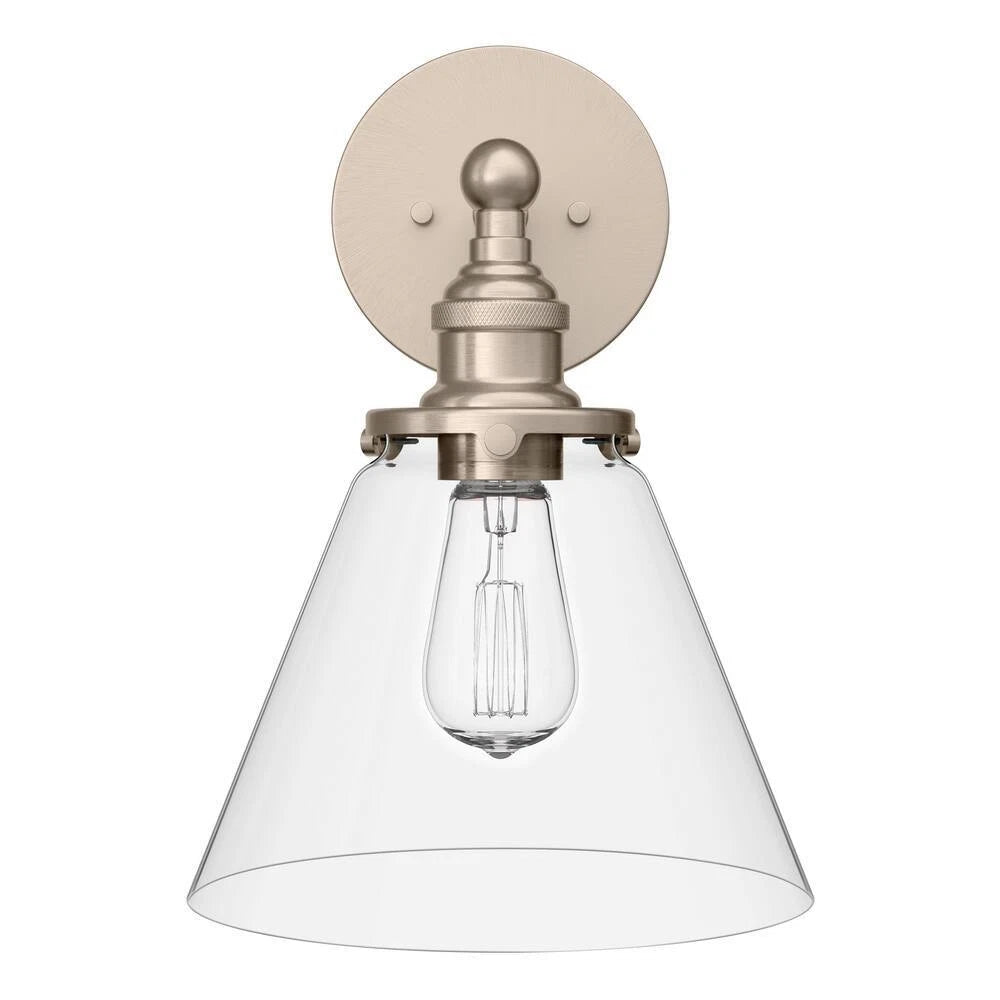 Signature Hardware SHWL3321BN | Barwell Single Light 14" Tall Wall Sconce with Frosted Glass Shade - Brushed Nickel