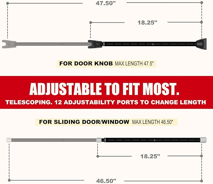 SecurityMan SECURITYBARB | SECURITYMAN 2-in-1 Door Security Bar & Sliding Door Security Bar - Door Jammer Constructed of High Grade Iron - Black Door Stoppers Security Bar