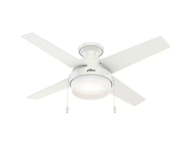 Hunter 50189 | Ristrello 44 in. LED Low Profile Indoor Fresh White Ceiling Fan with Light Kit