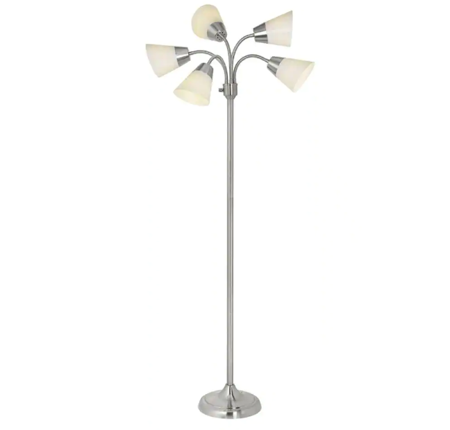 Hampton Bay 524 505 | 66 in. Satin Nickel Floor Lamp with 5 Plastic Bell Shades