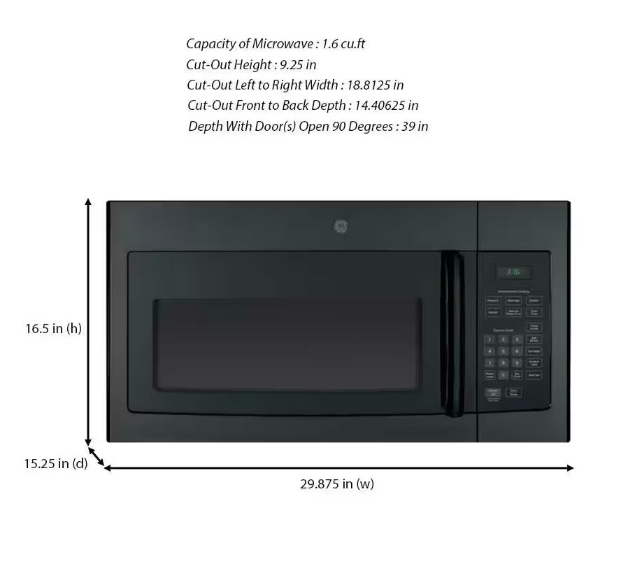 GE Profile JVM3160DF8BB 1.6 cu. ft. Over-the-Range Microwave in Black 9152146