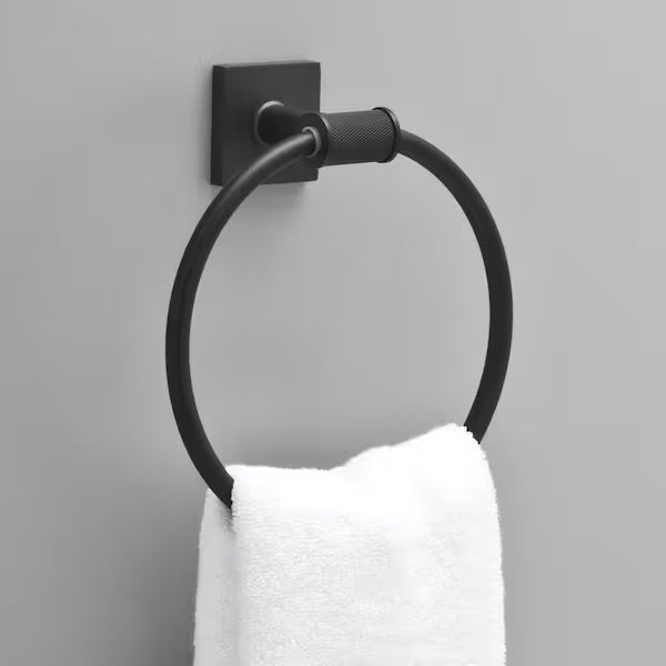 Delta AVE46-MB | Averland Wall Mount Round Closed Towel Ring Bath Hardware Accessory in Matte Black