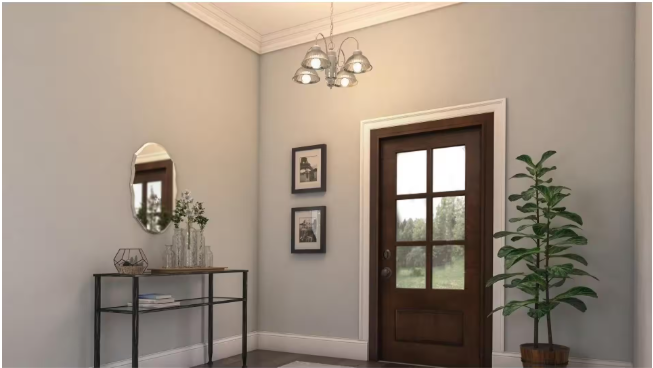 Hampton Bay 245 200 | Halophane 5-Light Brushed Nickel Chandelier with Frosted Ribbed Glass Shades