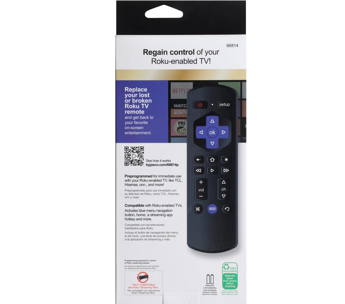 GE UltraPro Roku TV Replacement Remote