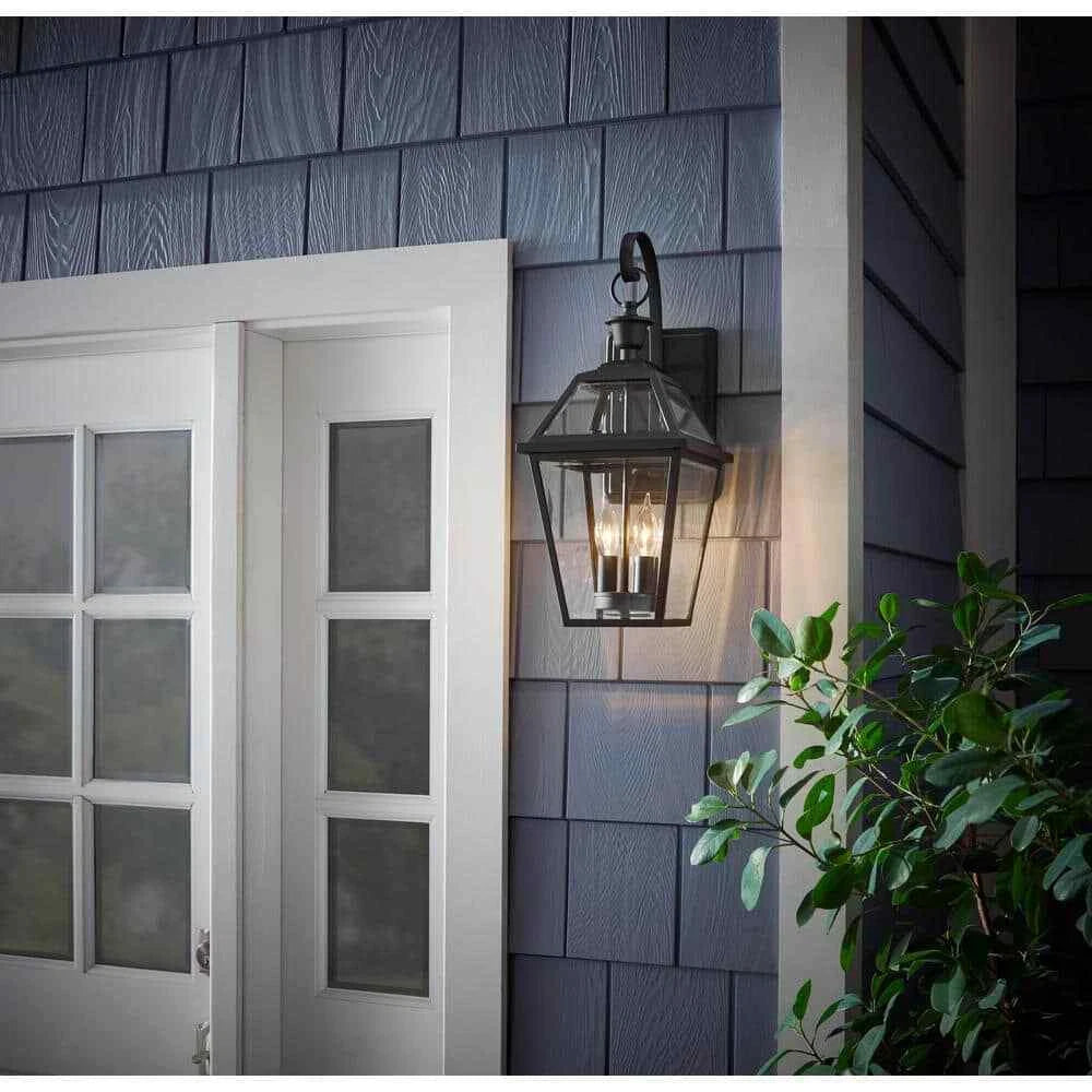 Home Decorators Collection 1007 316 006 | Glenneyre 20.25 in. 2-Light Espresso Bronze Hardwired Outdoor Wall Light Lantern Sconce with Clear Glass (1-Pack)