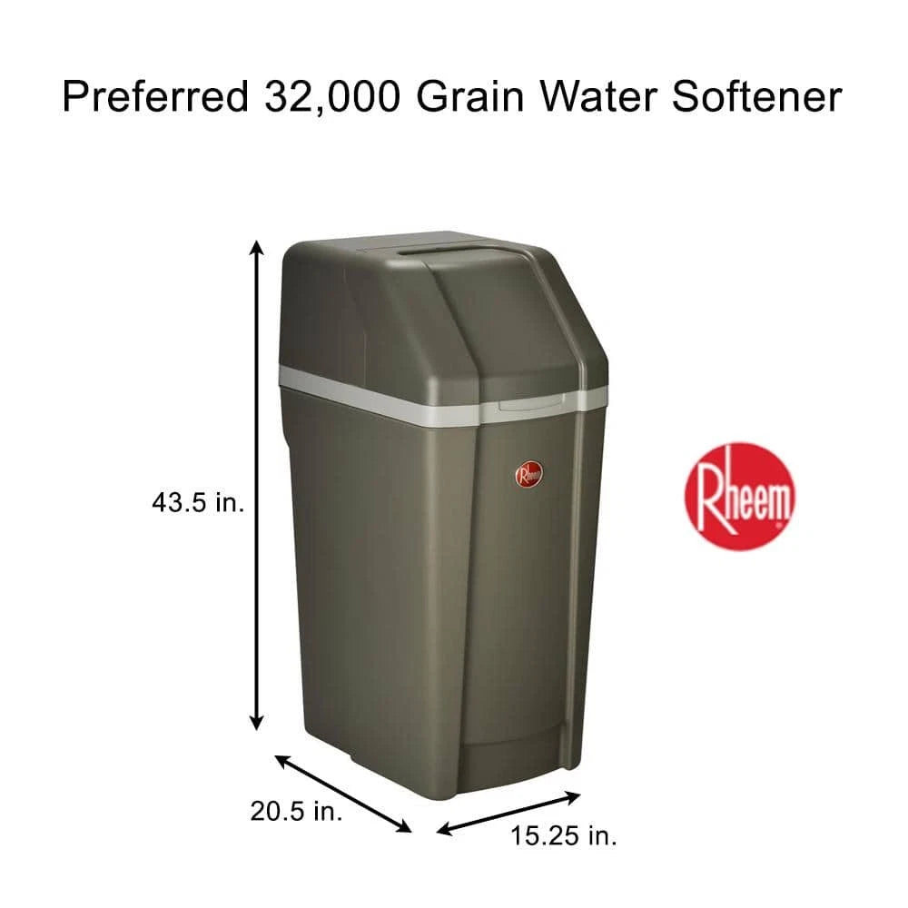 Rheem 32,000 Grain Preferred Home Water Softener for Hard Water and Iron Reduction