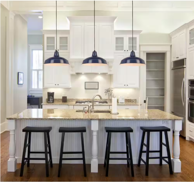 Hampton Bay 1005 662 280 | 1-Light Dark Blue Warehouse Pendant with Metal Shade