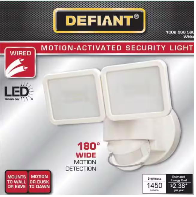 Defiant DFI-5999-WH-G | 1400 Lumen 180-Degree Integrated LED Motion Sensor White Outdoor Twin Head Flood Light