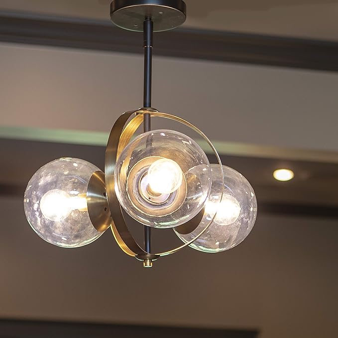 Decor Therapy CH1862 | 3-Light 17-in Black Metal and Antique Brass Semi-flush Mount Light