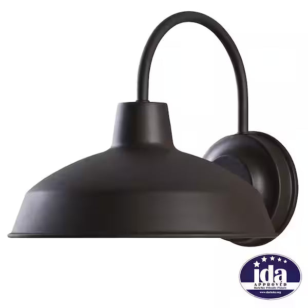 Hampton Bay 1001 804 456 | 10 in. Bronze Integrated LED Barn Light Hardwired Outdoor Wall Light Lantern Sconce
