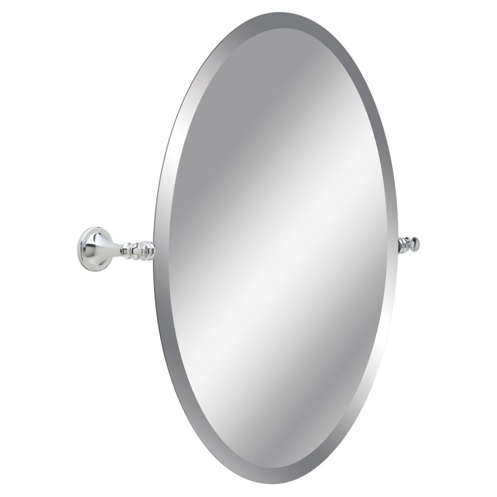 Delta 132892 | Silverton 22 in. W x 26 in. H Frameless Oval Wall Bathroom Vanity Mirror with Beveled Edges in Polished Chrome