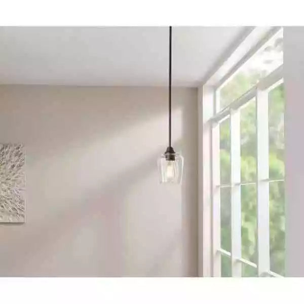 Hampton Bay 1005 936 230 | Pavlen 5.5 inch 1-Light Bronze Mini Pendant with Clear Glass Shade