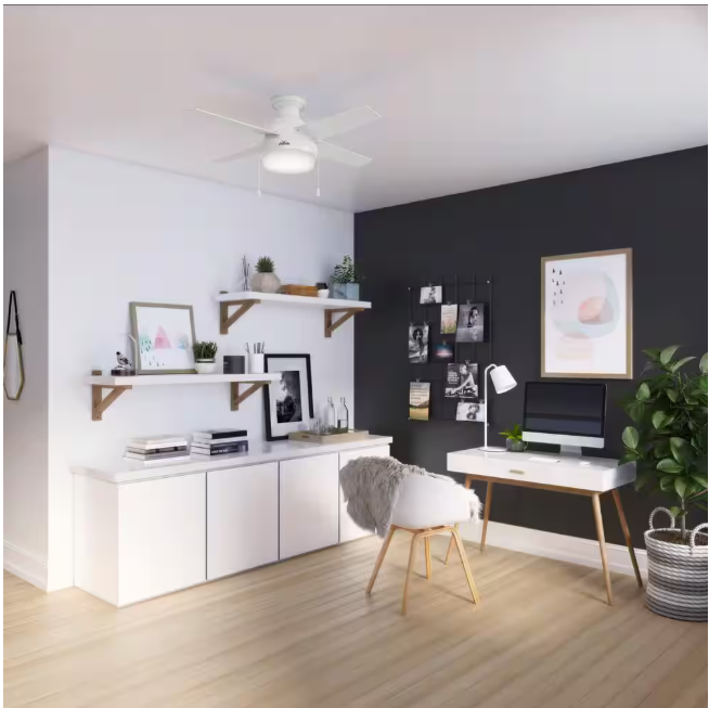 Hunter 50189 | Ristrello 44 in. LED Low Profile Indoor Fresh White Ceiling Fan with Light Kit