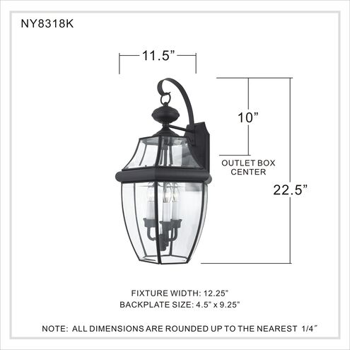Quoizel NY8318K | Newbury 3 Light 23 inch Mystic Black Outdoor Wall Lantern