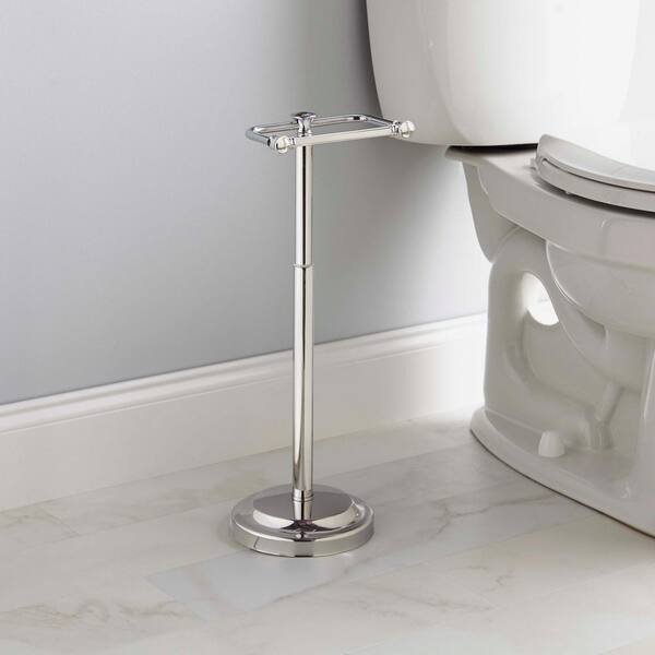 Delta 132851-PC | Silverton Telescoping Free-Standing Pedestal Toilet Paper Holder Bath Hardware Accessory in Polished Chrome