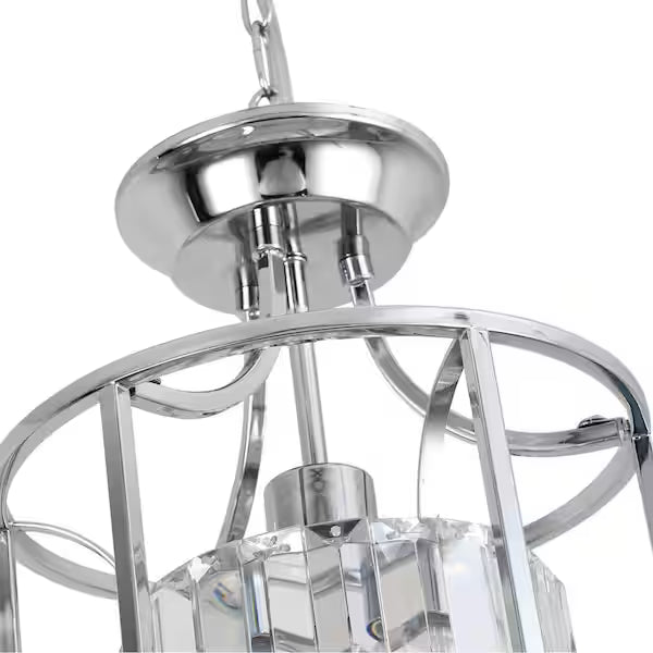 Decor Living P7093GB-CHR | Cecilia 1-Light Polished Chrome Cage Pendant with Crystal Shade