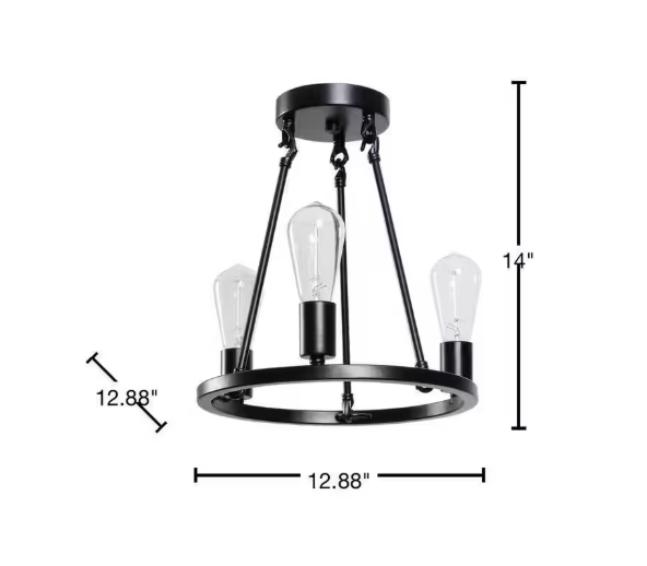 Hampton Bay 1002 758 086 | Stratton 14 in. 3-Light Black Semi-Flush Mount