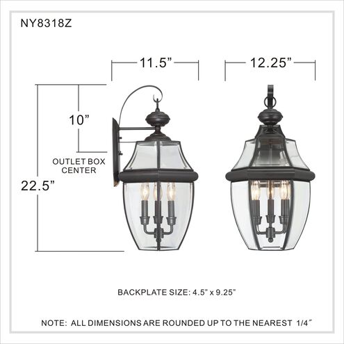 Quoizel NY8318Z | Newbury 3 Light 23 inch Medici Bronze Outdoor Wall Lantern