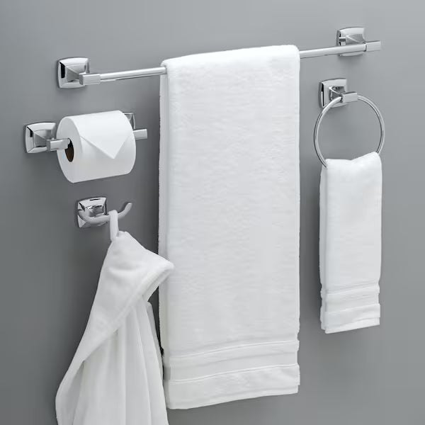 Delta PWD64-PC | Portwood 4-Piece Bath Hardware Set with 24 in. Towel Bar, Toilet Paper Holder, Towel Ring, Towel Hook in Polished Chrome