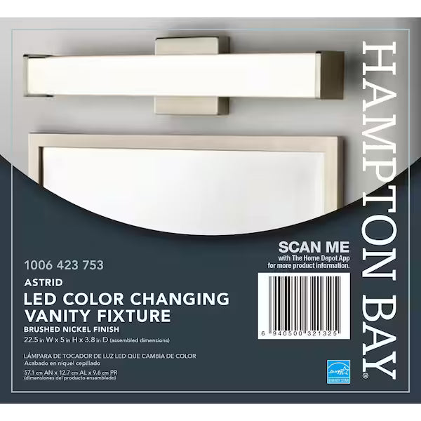 Hampton Bay 1006 423 753 | Astrid 24 in. Brushed Nickel 5-CCT LED Bathroom Vanity Light Bar with Frosted Glass
