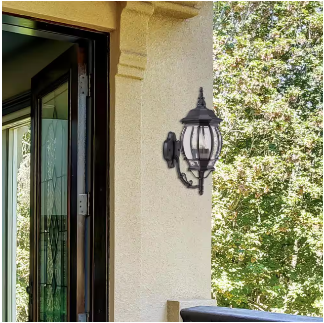 Hampton Bay 882 582 | Hampton Bay Black 3-Light Outdoor Line Voltage Hardwired Porch Light Wall Sconce with No Bulbs Included