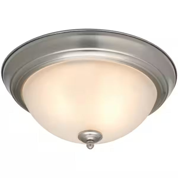 Commercial Electric 701704 | 13 in. 2-Light Brushed Nickel Flush Mount with Frosted Glass Shade (2-Pack)