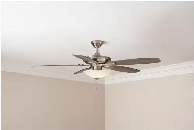 Hampton Bay 1002 586 542 | Menage 52 in. Integrated LED Indoor Low Profile Brushed Nickel Ceiling Fan with Light Kit