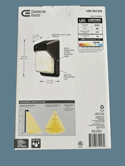 Commercial Electric 1005 954 836 | 150W LED Bronze Outdoor Vertical Wall Pack Over Door Light