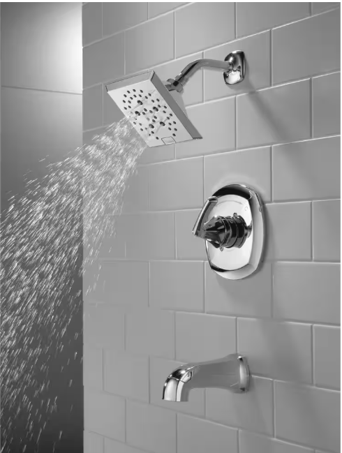 Delta 1004945062 | Portwood Single-Handle 5-Spray Tub and Shower Faucet with H2Okinetic in Chrome (Valve Included)