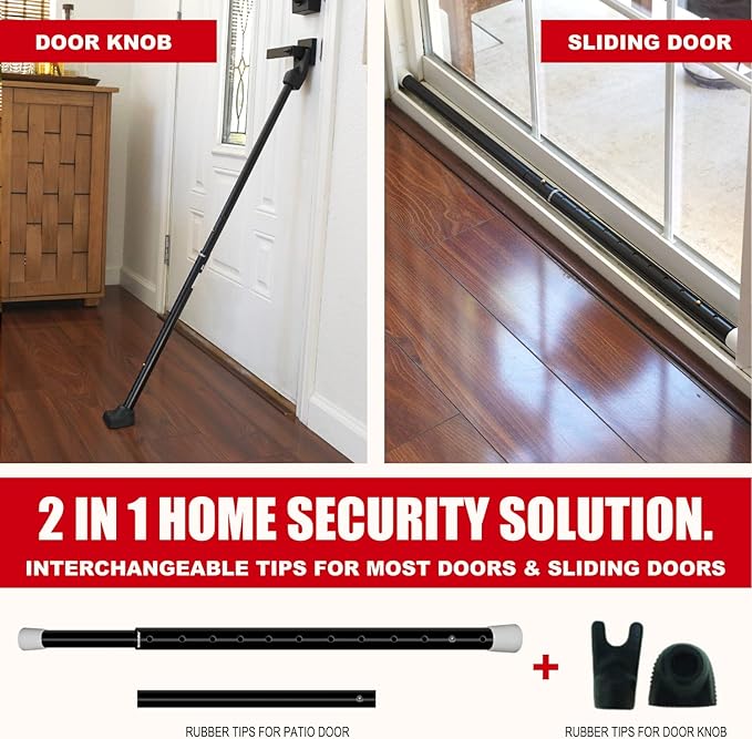 SecurityMan SECURITYBARB | SECURITYMAN 2-in-1 Door Security Bar & Sliding Door Security Bar - Door Jammer Constructed of High Grade Iron - Black Door Stoppers Security Bar