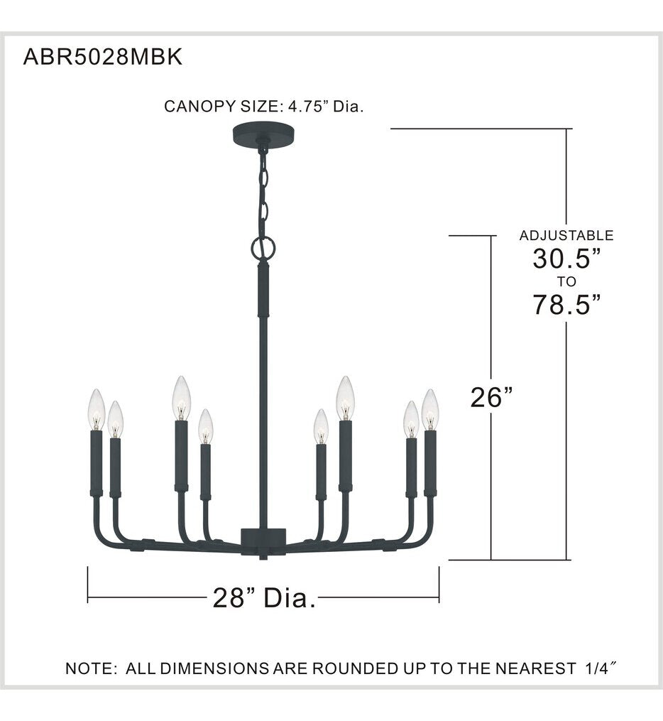 Quoizel ABR5028MBX | Abner 8 Light 28 inch Matte Black Chandelier Ceiling Light