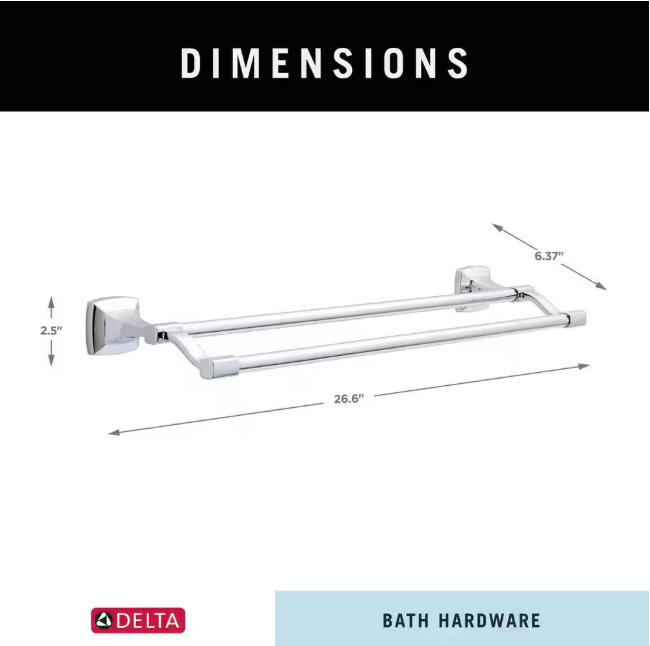 Delta PWD25-PC | Portwood Bath Double Towel Bar Polished Chrome Finish