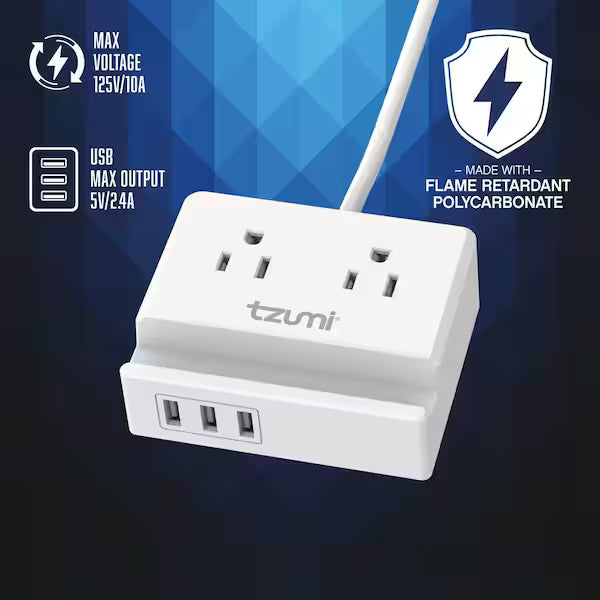 Tzumi 8447HD | Power Dock 2-Outlet Multi-Port Surge Protector and Phone Stand