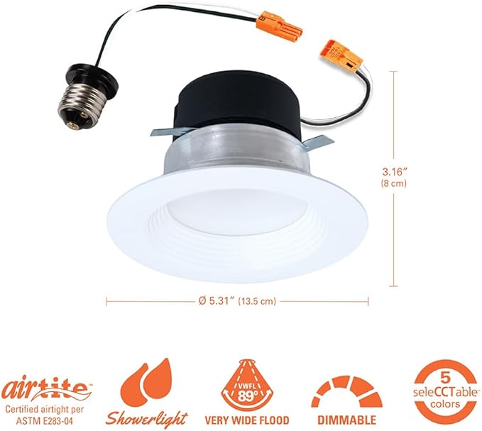 Halo LT4069FS351EWHR | LT 4 Inch Recessed Light Trim, 5 Color Temperatures, Dimmable Baffle Can Light -LT4069FS1EWHR