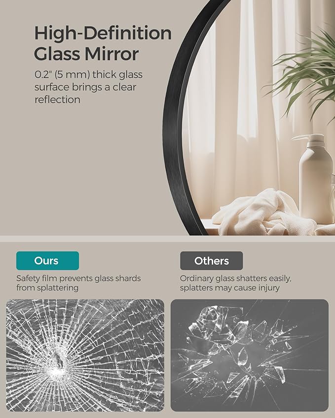 Songmics LWM103B01 | Round Mirror for Bathroom or Living Room, Black